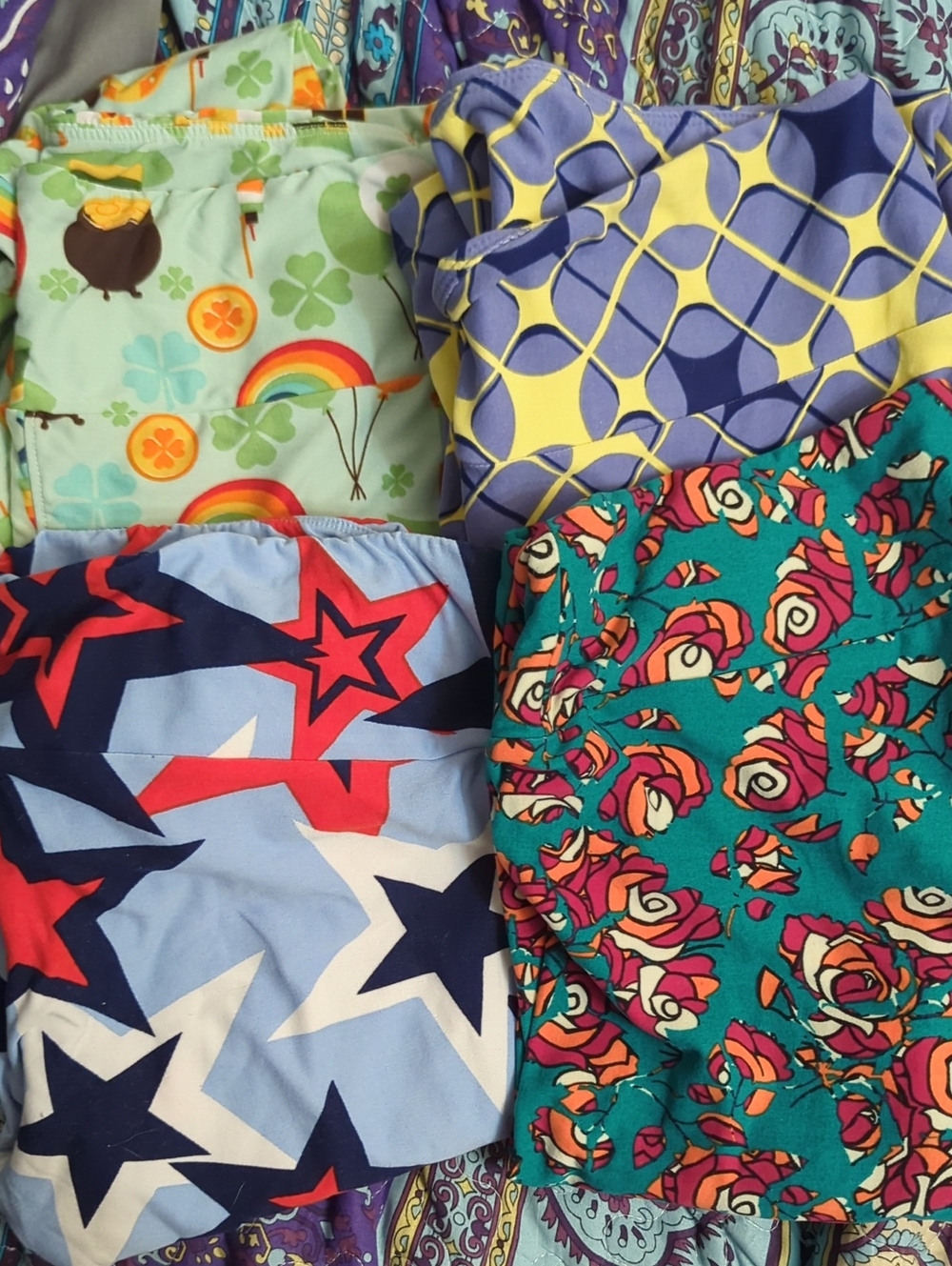 Colorful Patterned Lularoe Leggings Bundle Of 4 - Stars, Florals, Rainbows